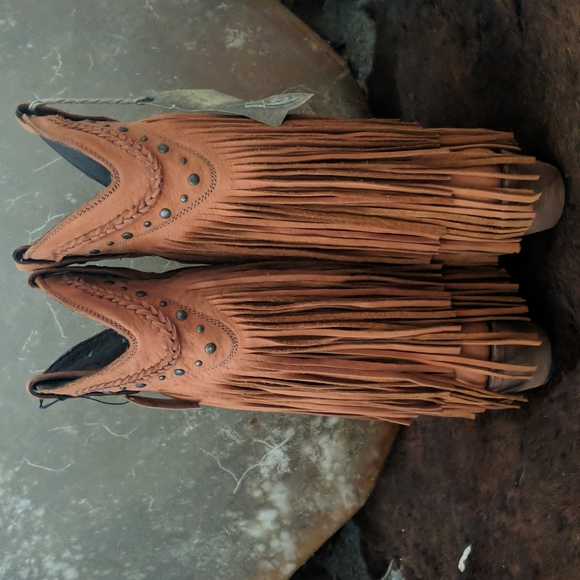 LIBERTY BLACK Vegas Faggio fringed snip toe ladies cowboy western boots sz 7 NWT - Picture 5 of 15